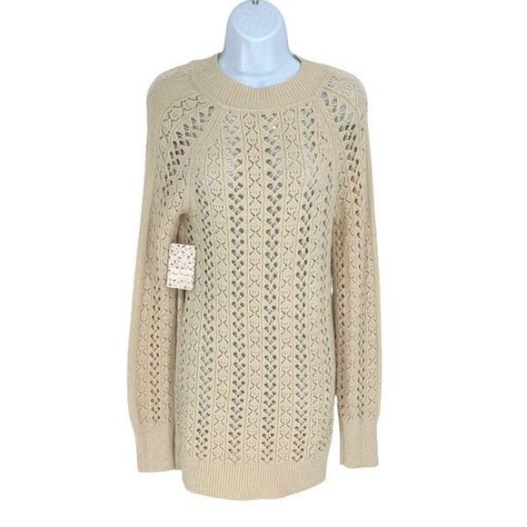 Free People Womens Open Knit Long Sleeve Tunic Sweater Ivory Size Medium NWT - Picture 1 of 11